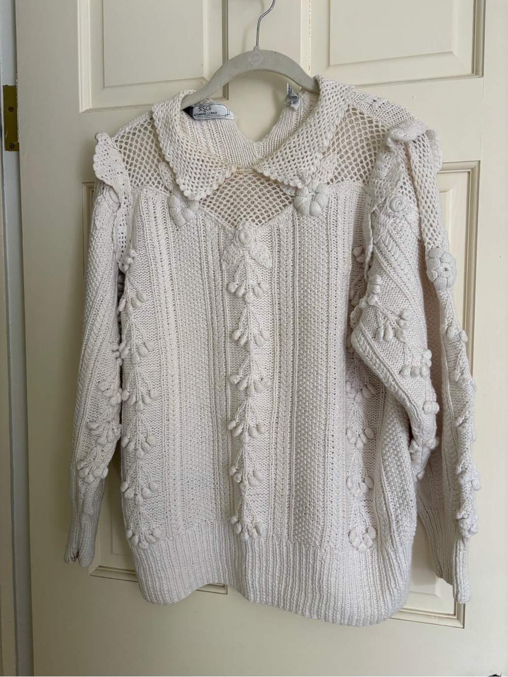 Cream Crochet-Detail Peter Pan Collar Sweater